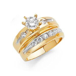 New 2pc set 14k Yellow Gold Engagement Ring with Wedding Band